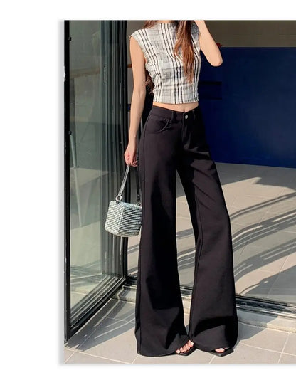 Spring 2026 Anti-wrinkle Flared Black Slimming Casual Pants New Thin Low-waisted Loose Flared Pants