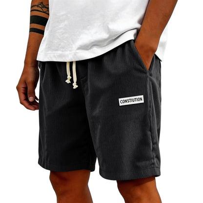 Men's Corduroy Casual Shorts Drawstring Elastic Waist Loose Fit Five-Point Shorts With Pockets Labelled Men's Bottoms Sporty