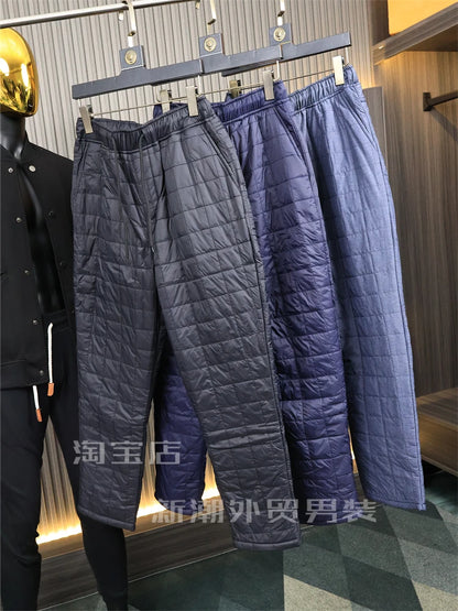 Men's Casual Straight Leg Cotton Pants Fleece Lined Inner Polyester Fashionable Long Trousers Winter Comfortable Cotton Trousers