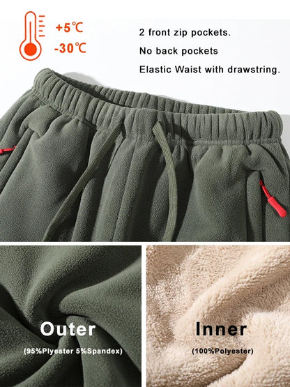 Men's Winter Warm Fleece Lined Pants with Zipper Pockets Thickened Fleece Jogger Pants Men Trousers Snow Cold Thermal Sweatpants