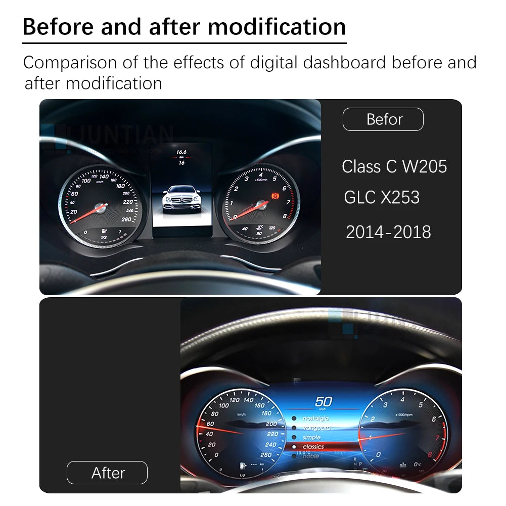 LCD Digital Dashboard For Mercedes Benz C/GLC V205 W205/X253 2015-2020 NTG 5.0 5.5 Instrument Paneel Cockpit with Carplay