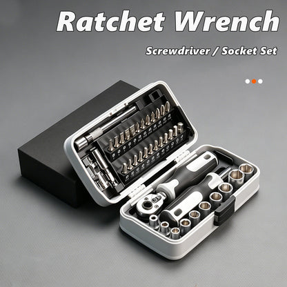 Socket Ratchet Wrench Set,Ratcheting Screwdriver Set,Ratchet Socket Bit Set CR-V Steel Multi-Function Repair Kit for Maintenance