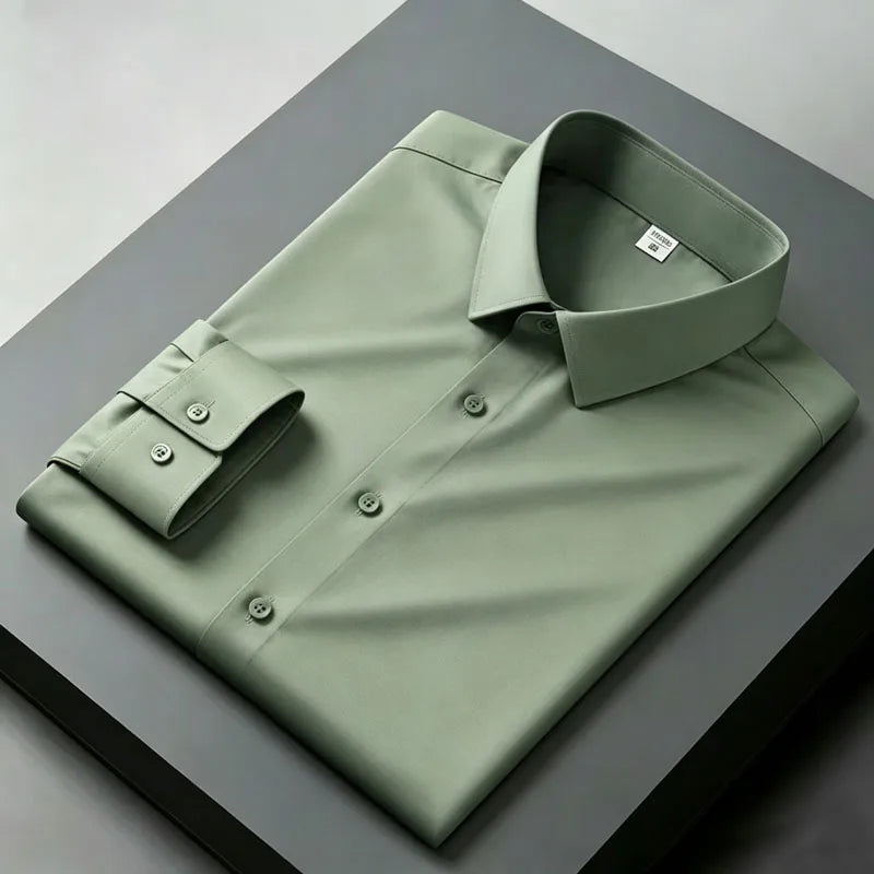 Black shirt men's long sleeved non ironing and wrinkle resistant solid color business casual men's spring shirt size
