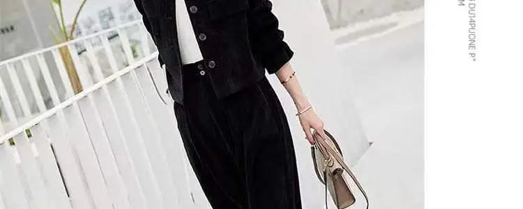 Fashionable Corduroy Set Women's Autumn Winter New Style Elegant Lady Fragrance Wind Coat Wide Leg Pants Two Piece Suit