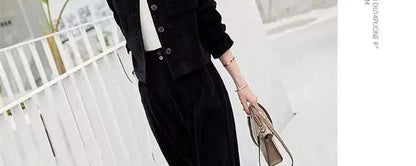 Fashionable Corduroy Set Women's Autumn Winter New Style Elegant Lady Fragrance Wind Coat Wide Leg Pants Two Piece Suit