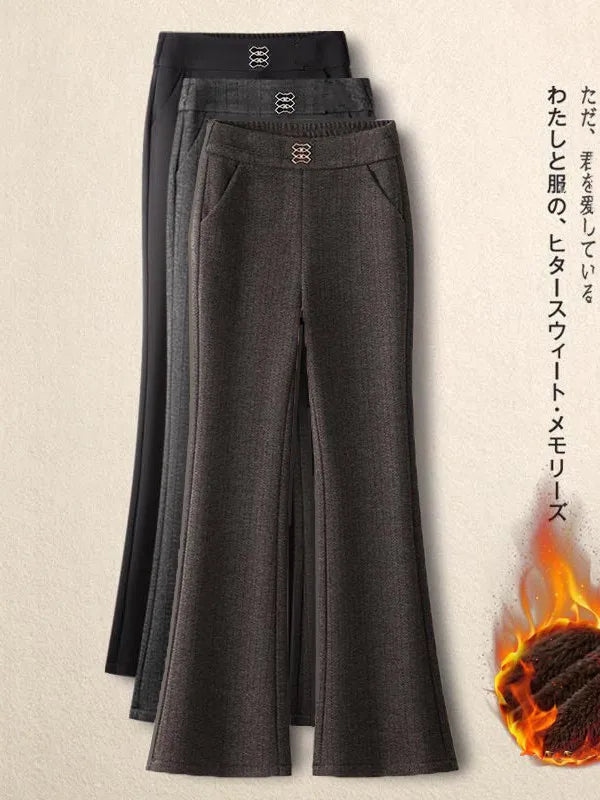 Thickened Fleece Lined Woolen Wide Leg Pants Casual Trousers for Middle Aged And Elderly Autumn Winter New Style Fashionable ...