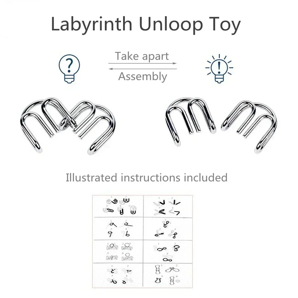 Metal Montessori Puzzle Wire 8Pcs/Set IQ Mind Brain Teaser Puzzles Children Adults Interactive Game Reliever Educational Toys