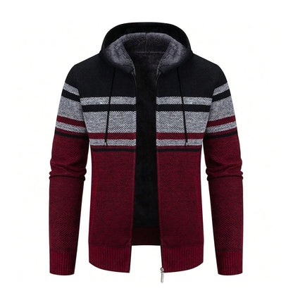 Big Size Men's Casual Full Zip Sweaters Knitted Cardigan with Hood Autumn Winter Male Clothing