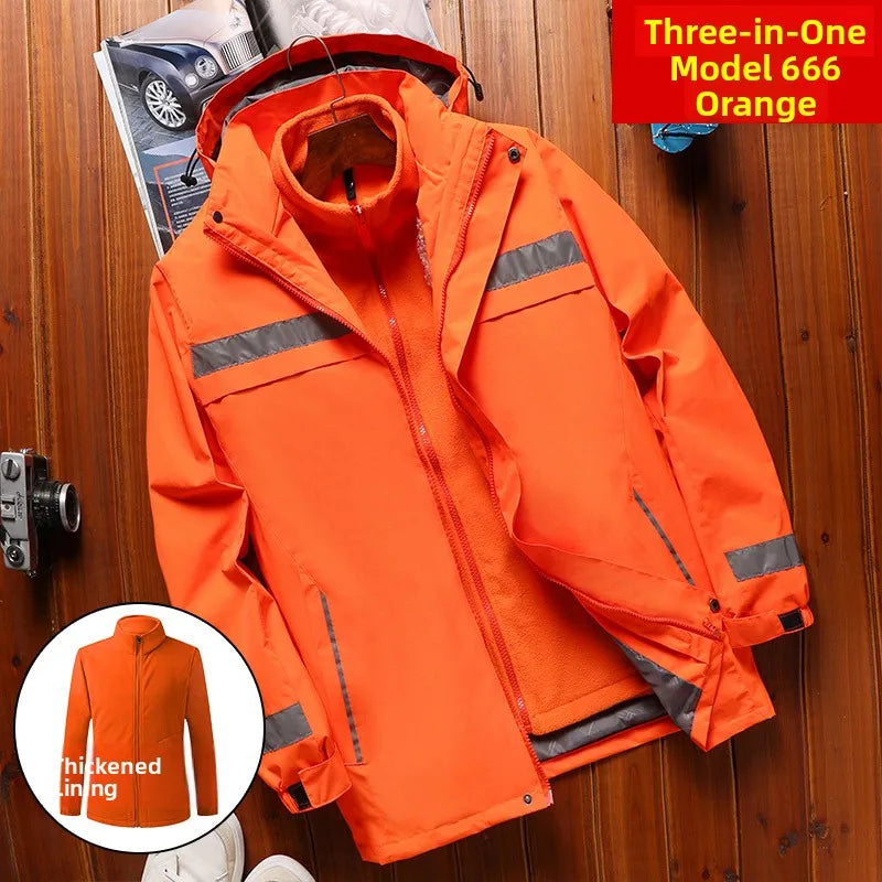 Thickened Fleece Lined Cotton Jacket for Men Work Site Reflective Winter Labor Protection Outerwear Cold Resistant Coat Print...