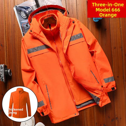 Thickened Fleece Lined Cotton Jacket for Men Work Site Reflective Winter Labor Protection Outerwear Cold Resistant Coat Print...