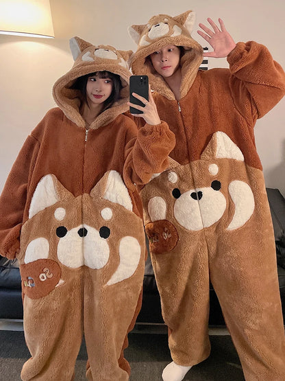 DAIMELU cartoon pajamas men's winter coral fleece flannel thickened warm male loungewear suit sleepwear one set girl nightwear