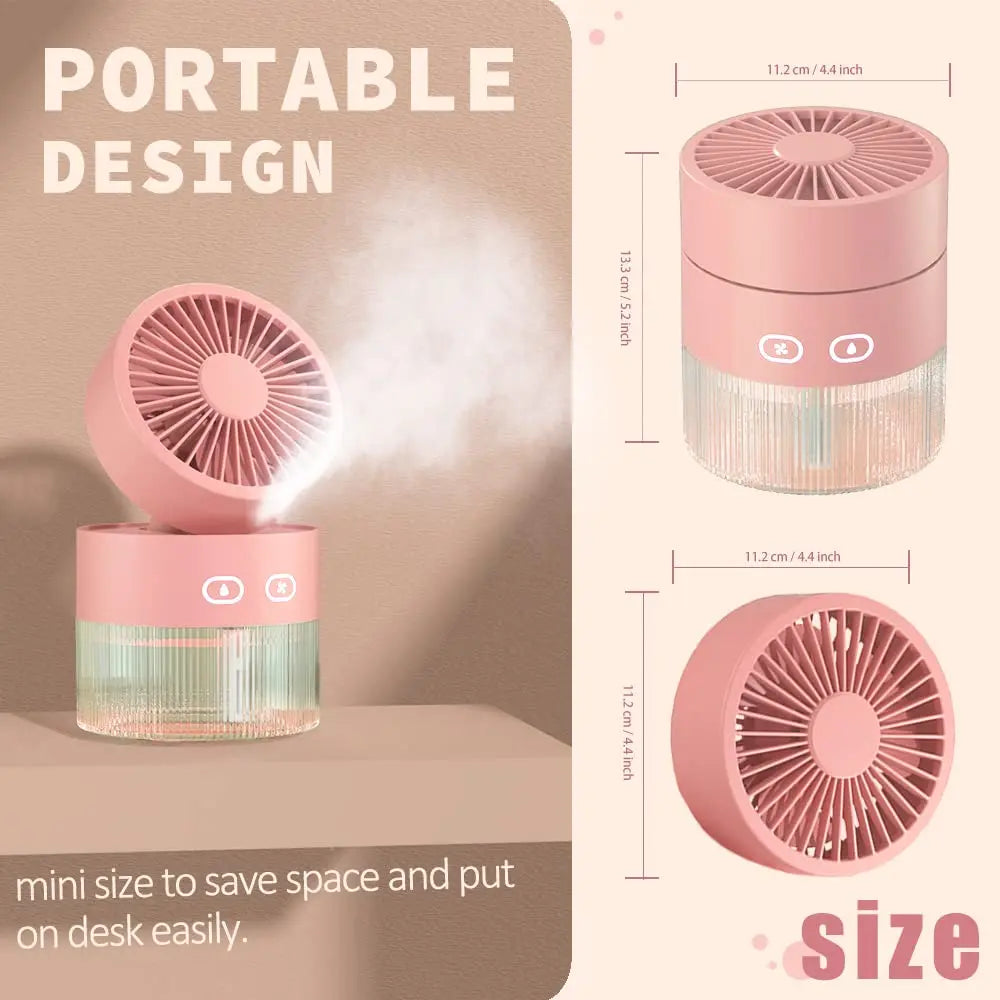 Portable Spray Fan USB Rechargeable 3 in 1 Cooling Humidifier Aroma Diffuser Night Light Desk Fan for Office Dorm Car Travel