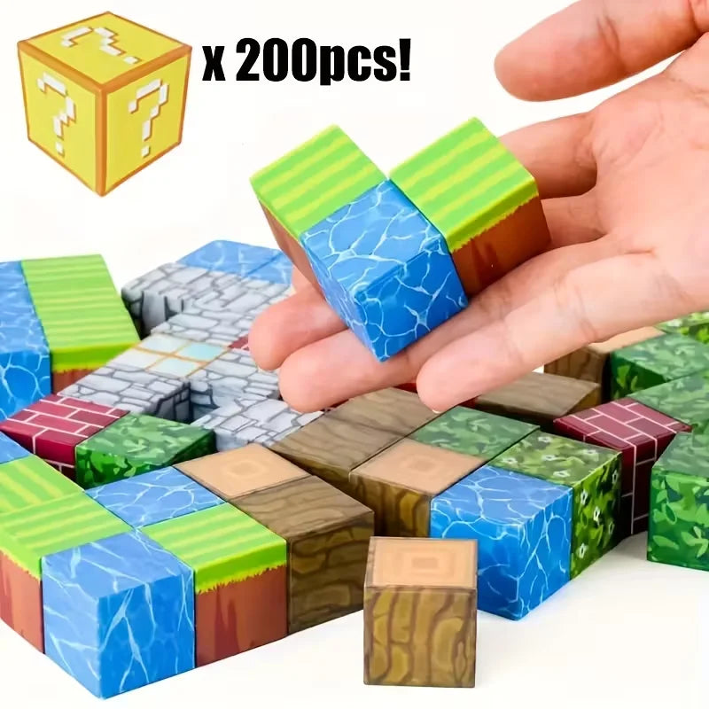 50/100/200Pcs Magnetic Building Blocks Set, Random Pixel-Style Magnetic Cubes, DIY Stacking Construction Toys for Kids