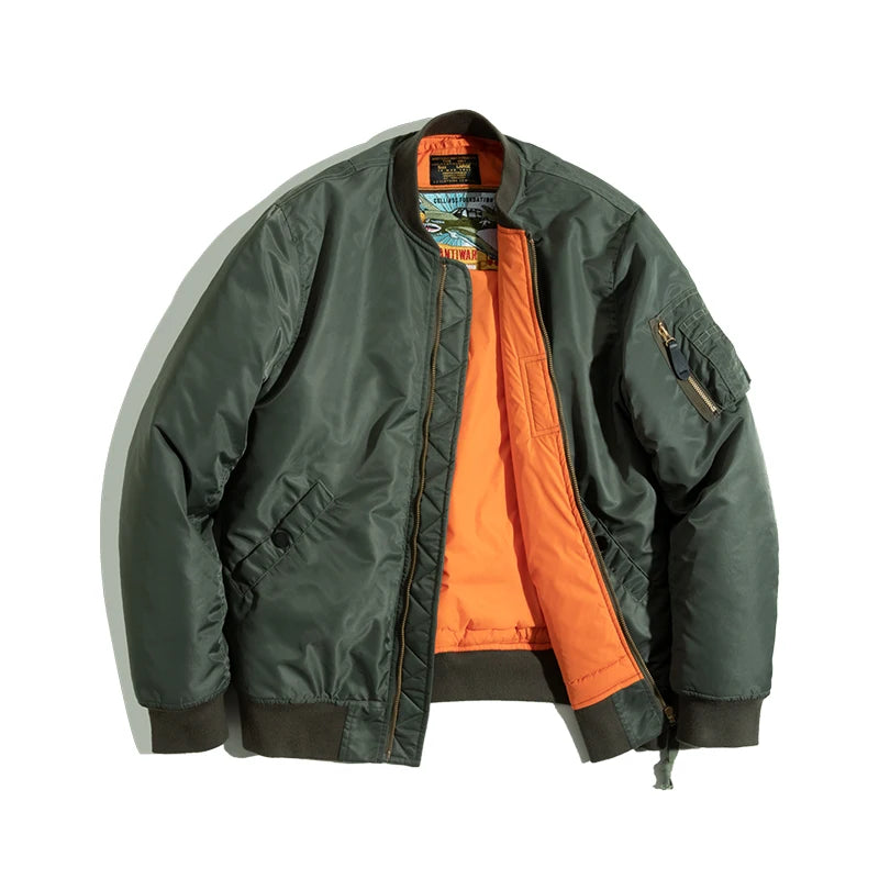 Maden MA1 Pilot Cotton Jacket Thickened Baseball Jacket Warm Padding Flight Coat Winter Brand Men's Clothing Green