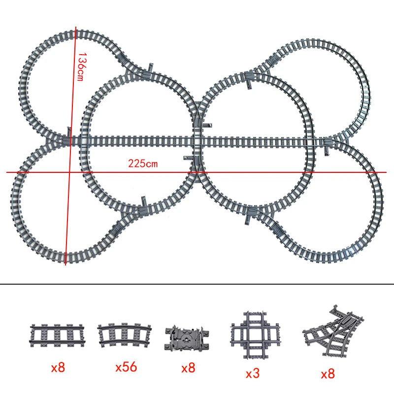 City Trains Flexible Tracks Forked Straight Curved Rails Switch Building Block Bricks High-Tech Creative Toys for kids gifts