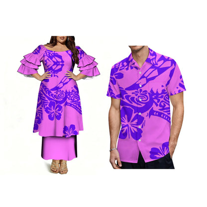 Wholesale Customized off the Shoulder Dress Fashion Three Layer Sleeve Prom Samoa Puletasi Dress Two Piece Outfits