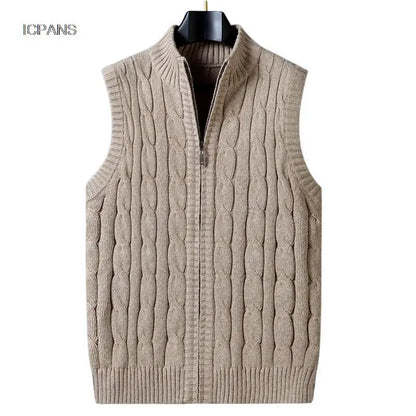 Half Zipper Sleeveless Men Korean Clothes  Jumper For Men  Vintage Sweater  Streetwear Black Vest  Jackets Pullovers Knit