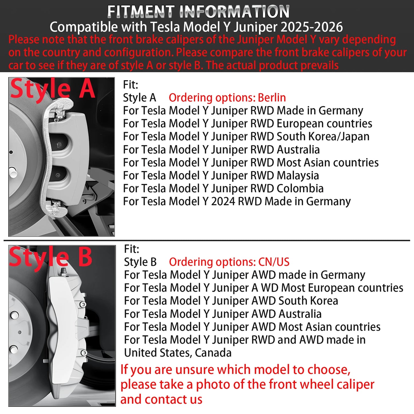 For 2025-2026 Tesla Model Y Juniper, 19/20" Aluminum Brake Caliper Covers 4pcs with stickers, CN/USA or Berlin production