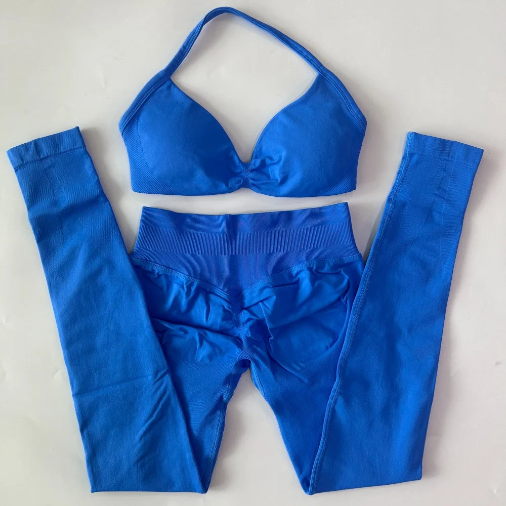 Women's 2 Piece Yoga Set High Quality Seamless Leggings And Strappy Bra Workout Gym Fitness Sportswear Resistance Training