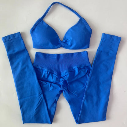 Women's 2 Piece Yoga Set High Quality Seamless Leggings And Strappy Bra Workout Gym Fitness Sportswear Resistance Training