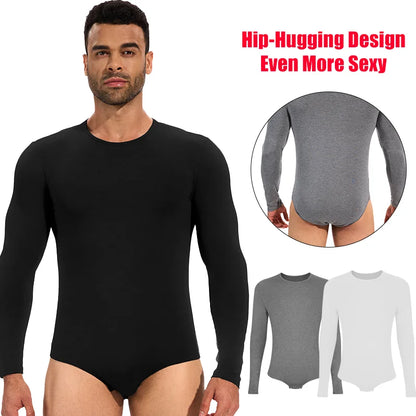 :Men's Long Sleeve Shapewear Bodysuit High Stretch Full Body Shaper Tummy Control Slimming Faja Round Neck Thermal Undershirt