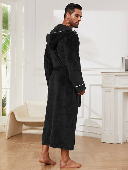Winter New Arrival Men's Flannel Couple's Robes Men's Flannel Bathrobe Pyjamas Women's Coral Fleece Thickened Mid-Length Robe