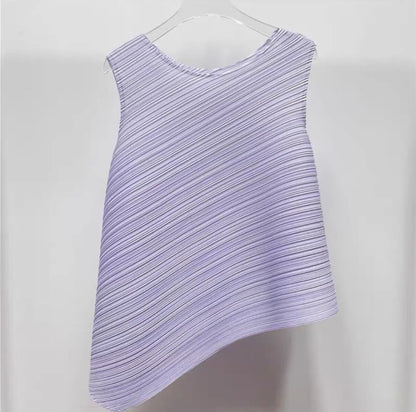 Unique Folded Design Sleeveless Top Set for Small Women Elegant Suitable Travel Wear Polyester Summer T-Shirt round Neck High...