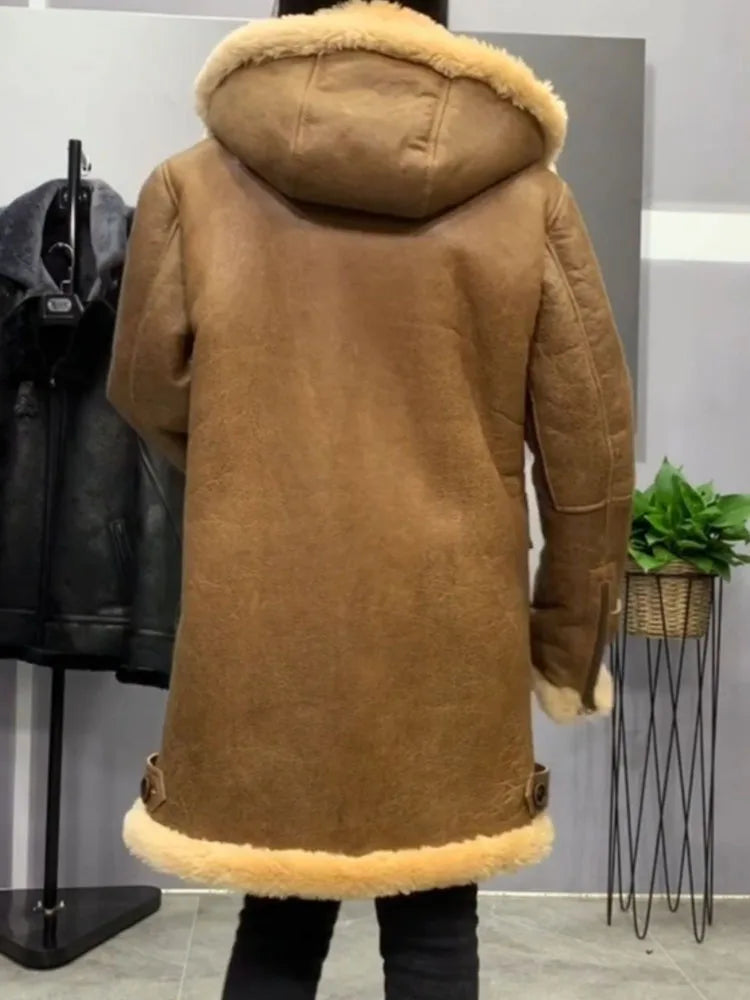 New Arrival Men and Women Winter Warm Coat Genuine Sheepskin Shearling Jacket Real Leather Jacket 100% Wool Liner Hooded XXXXXXL