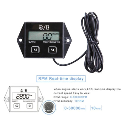 Digital Motor Speedmeter Engine Hour Meter Tachometer Gauge RPM LCD Display for Boat Motorcycles Chainsaw