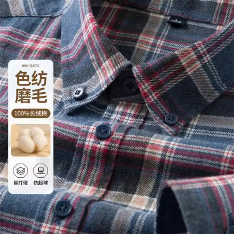 100% Cotton Men's Flannel Shirt Plaid Long Sleeve Casual Multi-Color Gold Quality Comfort Soft Daily Home New Fashion  Thick Top
