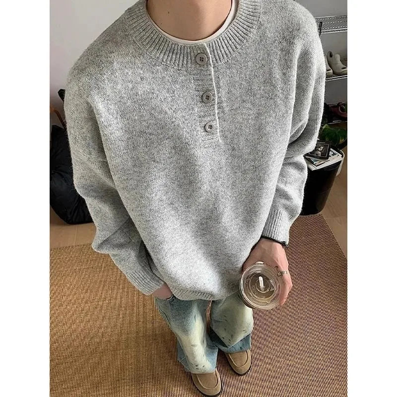 American style Henry collar sweater for men in winter, lazy, high-end, trendy, and handsome. Long sleeved men's inner layer with