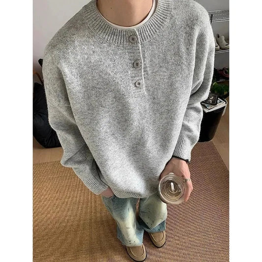 American style Henry collar sweater for men in winter, lazy, high-end, trendy, and handsome. Long sleeved men's inner layer with