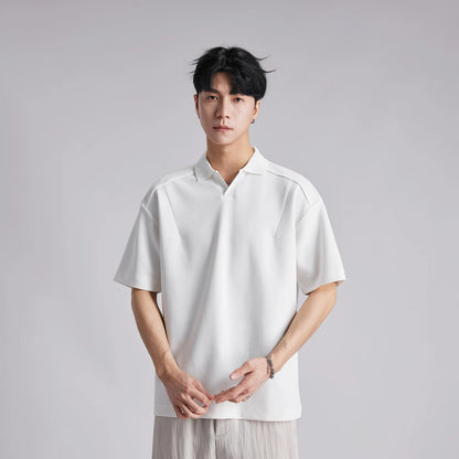 Fashion Men Solid V Neck Polo Shirts 2026 Summer Air Cotton Luxury Old Money Style Short Sleeve Tops Casual Versatile Tees