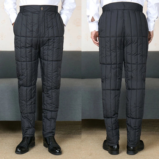 plus Size Dad Winter Cotton Pants High Waist Thickened Deep Crotch Elderly Warm Loose Elastic Waist Business Casual Style