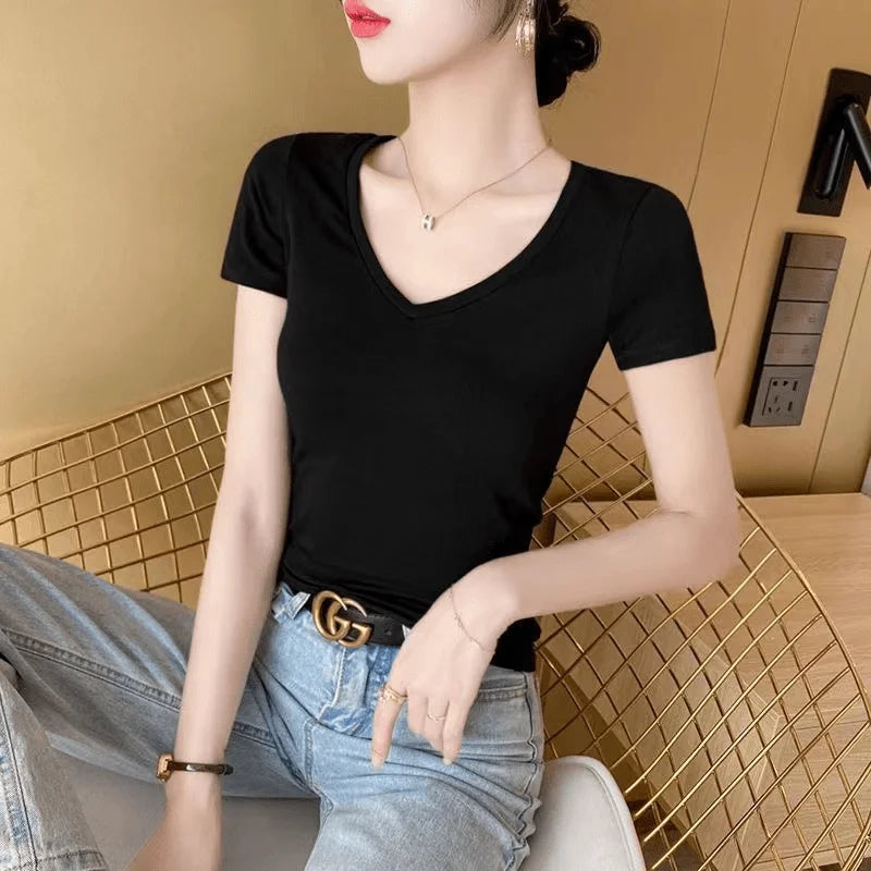 Summer Women's Slim Fit Short Sleeve T-Shirt Half Sleeve Base Shirt Versatile Base Layer Top Quality Polyester Fiber Commute ...