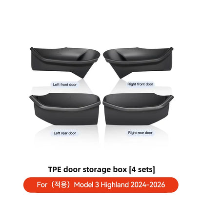 YZ For Tesla Model 3 Y Highland Juniper Car Door Side Storage Box Front Rear Side TPE Door Storage Organizer Tray Accessories