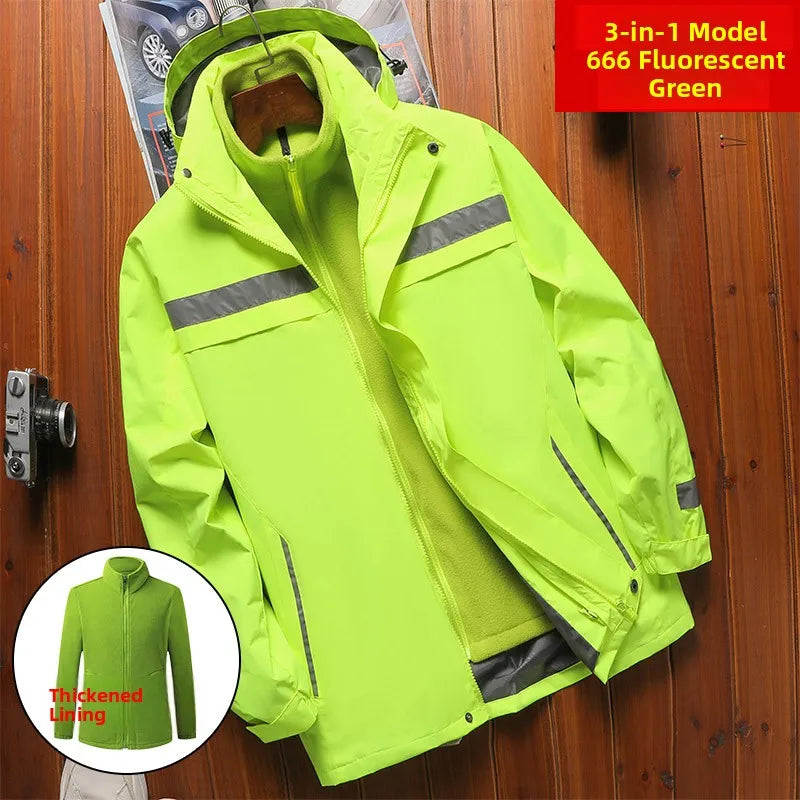 Thickened Fleece Lined Cotton Jacket for Men Work Site Reflective Winter Labor Protection Outerwear Cold Resistant Coat Print...