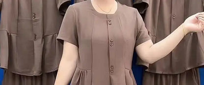 Summer 2026 Fashionable Mommy Set Women's Loose Belly Covering Slimming Two-Piece Suit High-End  Color Casual Wear