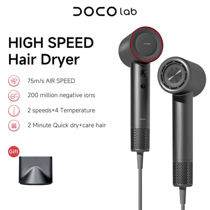 DOCOLAB High Speed Hair Dryer UK Plug Negative Ions Straightener 525g Lightweight Magnetic Nozzle Blow Dryer Home Travel Gift