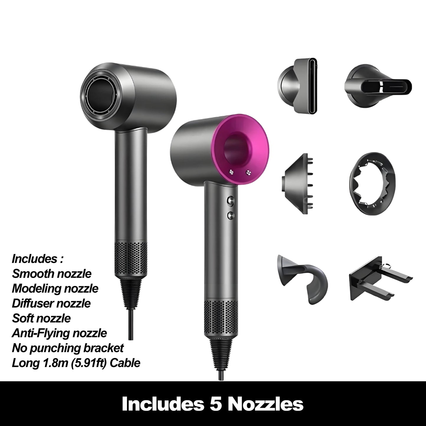 High-Speed Hair Dryer with 10M Negative Ions, Collagen, Intelligent Constant Temperature & Multi-Settings