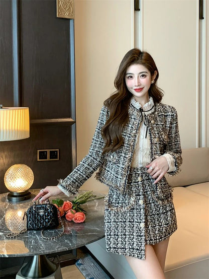 Early Autumn Small Fragrance Style Set Women's Autumn Winter Elegant Fashion High-End Feelings Outerwear Half Skirt Two-Piece...