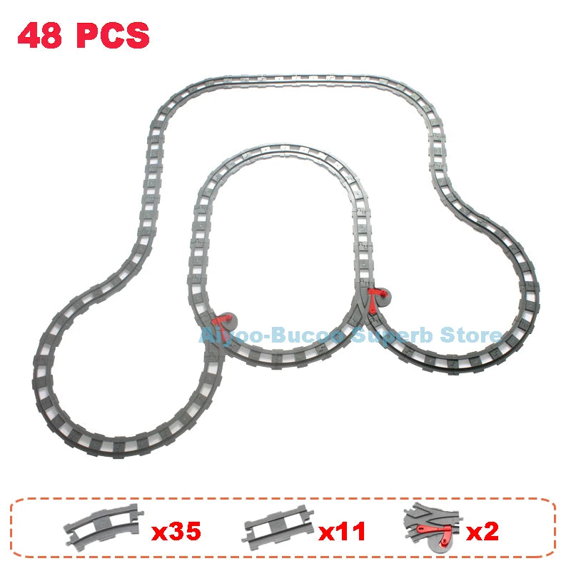 Big Size Building Blocks Train Railway Transport Set Track Parts Electric Locomotive DIY Assemble Interaction Toys For Children