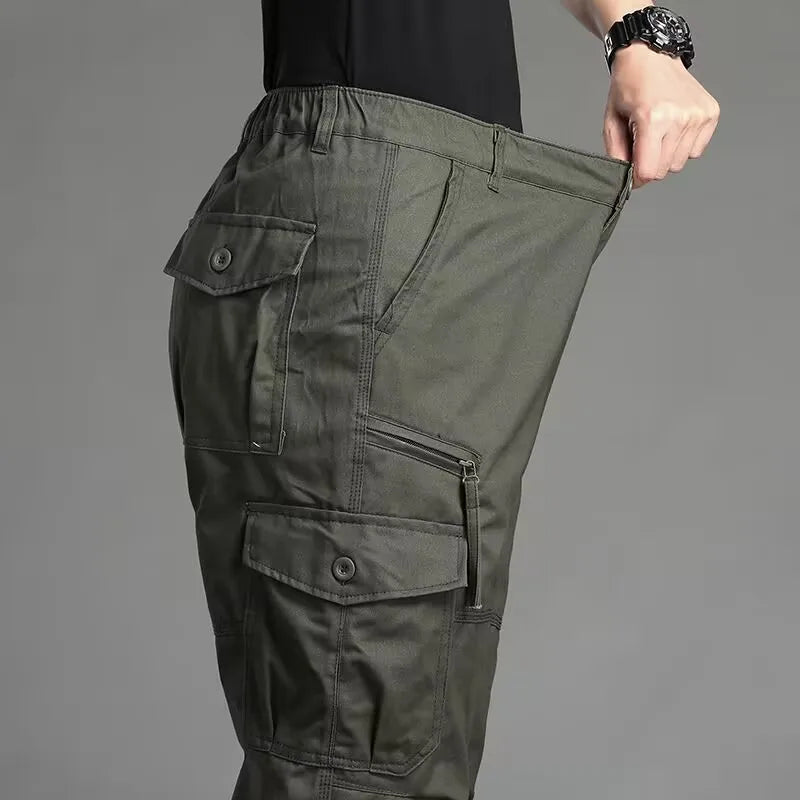 Men's Workwear Trousers High Waist Large Size Casual Pants Cuffed Tactical Long Pants Multi-Pocket Wear-Resistant Loose Fit