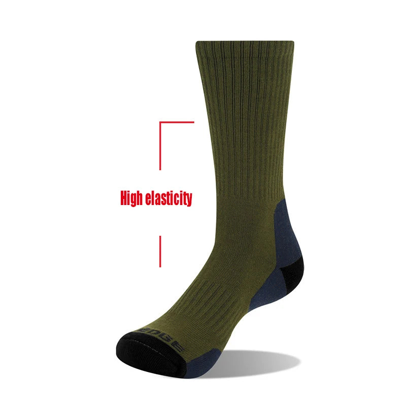 5 Pairs Men Hiking Socks Combed cotton Cushioned man Crew Socks Padded outdoor Jungle green army socks Size 37-44 Shipping free