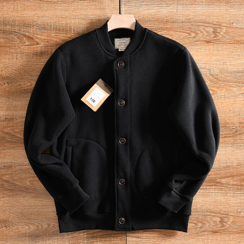 Warm Fleece Lined Double Sided Velvet Winter Jacket American Casual Baseball Collar Men's Outerwear Standard Fit Polyester Fiber