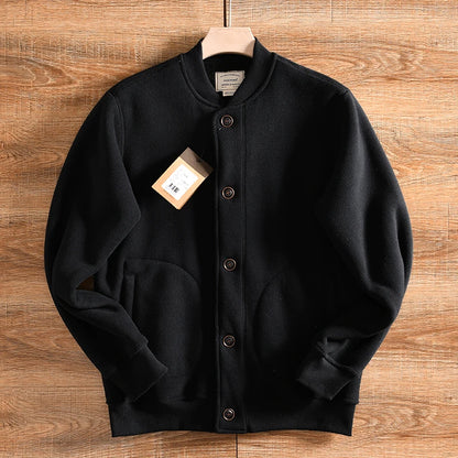 Warm Fleece Lined Double Sided Velvet Winter Jacket American Casual Baseball Collar Men's Outerwear Standard Fit Polyester Fiber