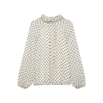 Women's Dots Printed Blouse Shirt Spring Autumn Fashion Long Sleeve Bow Lace-Up Blouse Shirt Lady Elegant High Street Blouses