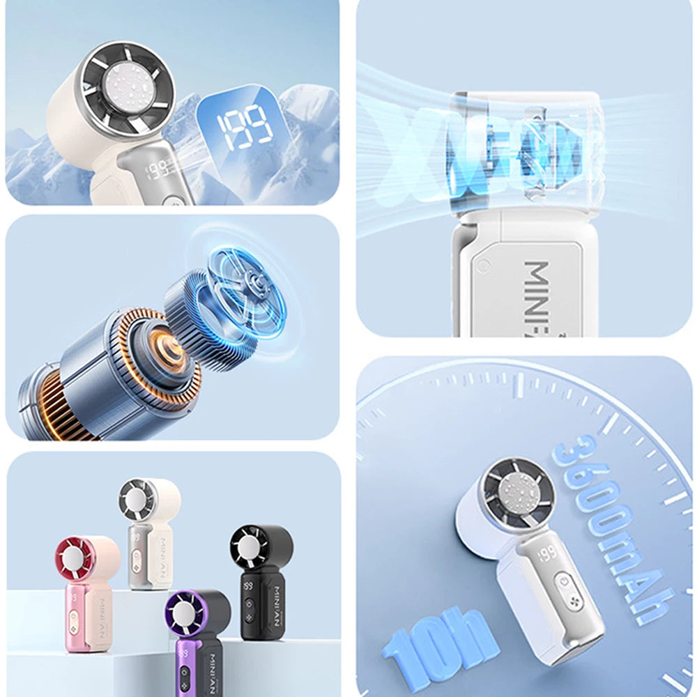 Portable Mini Handheld Turbo Fan 3600mAh LED Display Mini High Speed Handheld Fan, Outdoor Cooling,Desk Fan, Rechargeable Fan