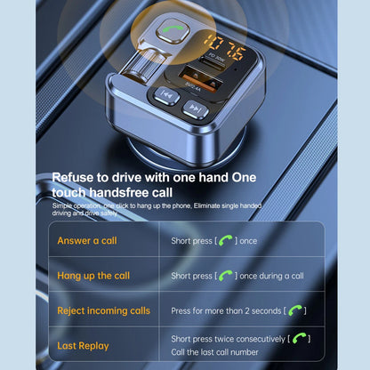 All-in-One Car Bluetooth Adapter - PD20W Fast Charger, USB U Disk Reader, Digital Display & FM Transmitter for Phones