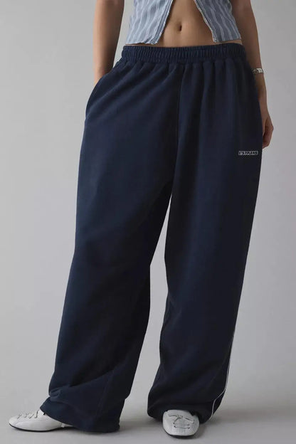 Loose Comfortable Straight Leg Pants Elastic Waist Casual Trousers Mid-Low Waist PVC Fabric Ladies Spring Season Fashion
